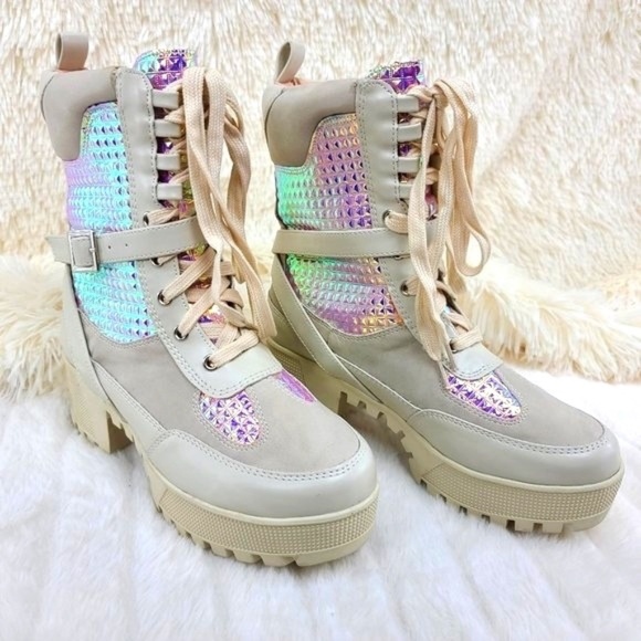 Pazzle Hologram 2" Chunky Heel Boots - Picture 1 of 8
